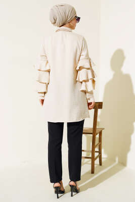 Kol Fırfırlı Gömlek Bej - Gömlek