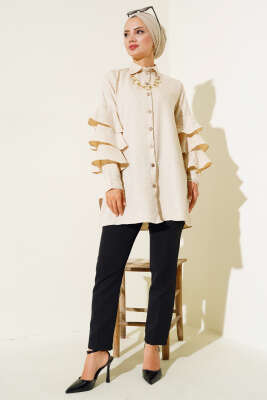 Kol Fırfırlı Gömlek Bej - Gömlek