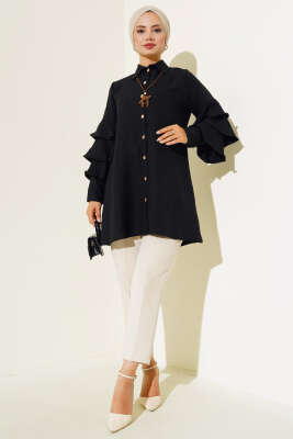 Kol Fırfırlı Gömlek Siyah - Gömlek