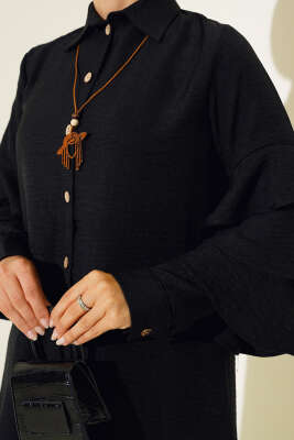 Kol Fırfırlı Gömlek Siyah - Gömlek