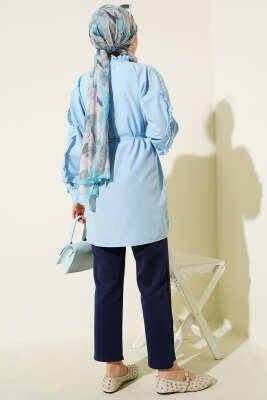 Kol Fırfırlı İp Kuşaklı Gömlek Bebe Mavi - Yılın Fırsatı