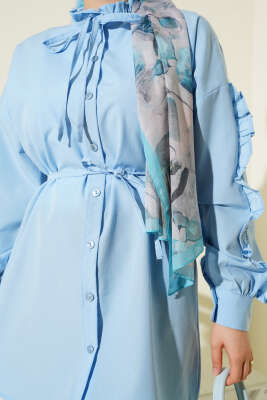 Kol Fırfırlı İp Kuşaklı Gömlek Bebe Mavi - Yılın Fırsatı