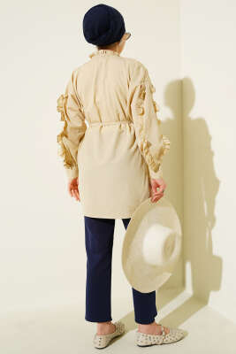 Kol Fırfırlı İp Kuşaklı Gömlek Bej - Yılın Fırsatı