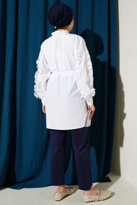 Kol Fırfırlı İp Kuşaklı Gömlek Beyaz - Yılın Fırsatı