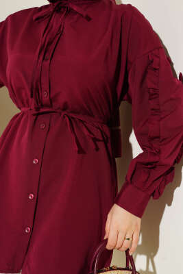 Kol Fırfırlı İp Kuşaklı Gömlek Bordo - 300-500 TL Ürünler