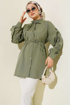 Kol Fırfırlı İp Kuşaklı Gömlek Çağla Yeşili 