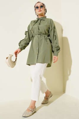 Kol Fırfırlı İp Kuşaklı Gömlek Çağla Yeşili - Yılın Fırsatı