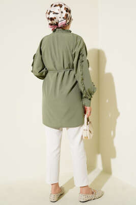 Kol Fırfırlı İp Kuşaklı Gömlek Çağla Yeşili - Yılın Fırsatı