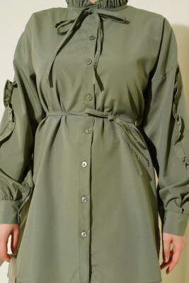 Kol Fırfırlı İp Kuşaklı Gömlek Çağla Yeşili - Yılın Fırsatı