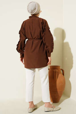 Kol Fırfırlı İp Kuşaklı Gömlek Kahve - Yılın Fırsatı