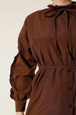 Kol Fırfırlı İp Kuşaklı Gömlek Kahve - Yılın Fırsatı