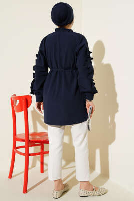 Kol Fırfırlı İp Kuşaklı Gömlek Lacivert - Yılın Fırsatı