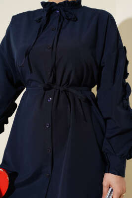 Kol Fırfırlı İp Kuşaklı Gömlek Lacivert - Yılın Fırsatı