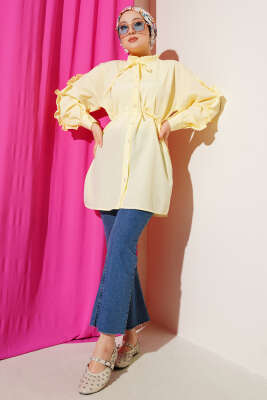 Kol Fırfırlı İp Kuşaklı Gömlek Sarı - Yılın Fırsatı