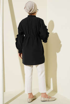 Kol Fırfırlı İp Kuşaklı Gömlek Siyah - Yılın Fırsatı