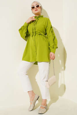 Kol Fırfırlı İp Kuşaklı Gömlek Yeşil - Yılın Fırsatı