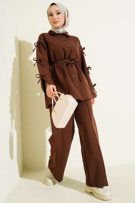 Kol Fiyonk Detaylı Dabıl İkili Takım Kahve - DUFON