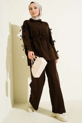 Kol Fiyonk Detaylı Dabıl İkili Takım Kahve - DUFON