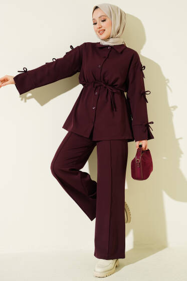 Kol Fiyonk Detaylı Dabıl İkili Takım Mürdüm - İkili Takım