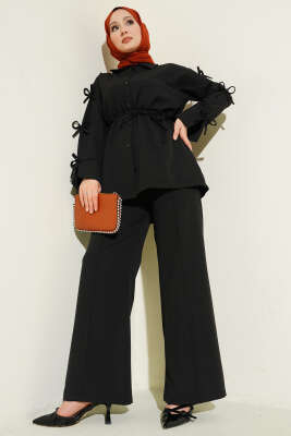 Kol Fiyonk Detaylı Dabıl İkili Takım Siyah - DUFON