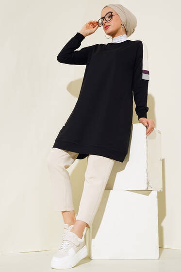 Kol Garnili Tunik Siyah - Tunik