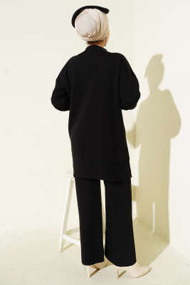 Kol İncili Kürklü Triko İkili Takım Siyah - İkili Takım