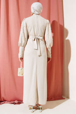 Kol İncili Kuşaklı Elbise Taş - Tesettür Elbise