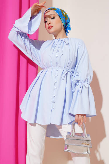 Kol İp Bağcıklı Britli Tunik Mavi - Tunik
