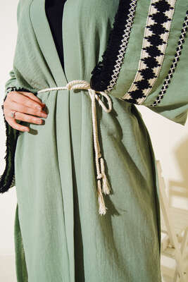 Kol İşlemeli Kimono Takım Mint Yeşili - Thumbnail