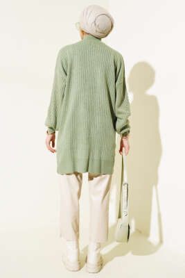 Kol Kabartmalı Fitilli Triko Tunik Çağla Yeşili - Triko Tunik