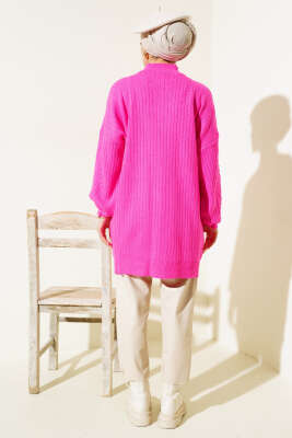 Kol Kabartmalı Fitilli Triko Tunik Fuşya - Triko Tunik