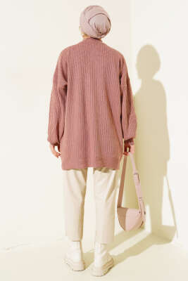 Kol Kabartmalı Fitilli Triko Tunik Gül Kurusu - Triko Tunik