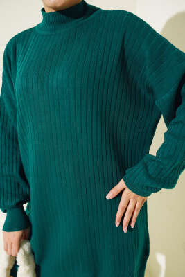 Kol Kabartmalı Fitilli Triko Tunik Nefti - Triko Tunik