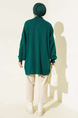 Kol Kabartmalı Fitilli Triko Tunik Nefti - Triko Tunik