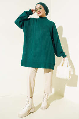 Kol Kabartmalı Fitilli Triko Tunik Nefti - Triko Tunik