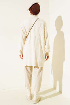 Kol Kabartmalı Fitilli Triko Tunik Taş - Triko Tunik