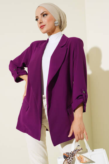 Kol Katlamalı Cep Detaylı Ceket Mor - Ceket