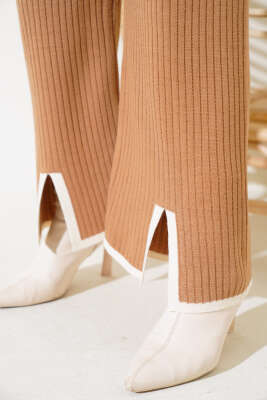 Kol Katlamalı Düğmeli Triko İkili Takım Latte - Triko İkili Takım