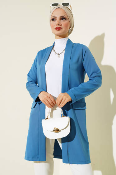 Kol Katlamalı Uzun Ceket İndigo - Ceket