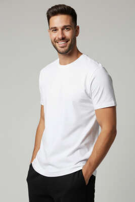 Kol Katlı Basic Erkek T-shirt Beyaz - WİPEOUT