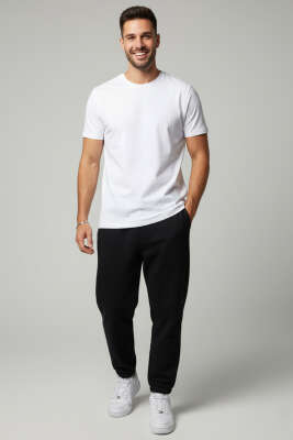 Kol Katlı Basic Erkek T-shirt Beyaz - Erkek T-shirt