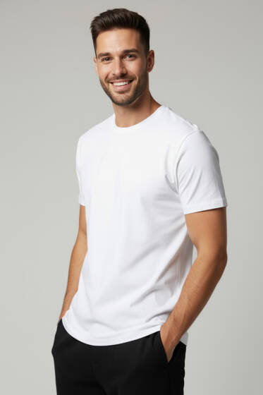 Kol Katlı Basic Erkek T-shirt Beyaz - Yılın Fırsatı