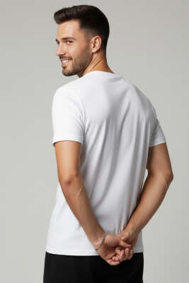 Kol Katlı Basic Erkek T-shirt Beyaz - Yılın Fırsatı