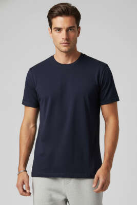 Kol Katlı Basic Erkek T-shirt Lacivert - WİPEOUT