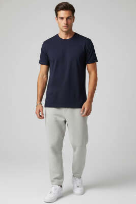 Kol Katlı Basic Erkek T-shirt Lacivert - Erkek T-shirt