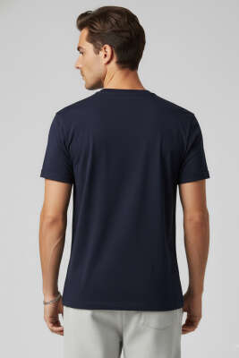 Kol Katlı Basic Erkek T-shirt Lacivert - Erkek T-shirt
