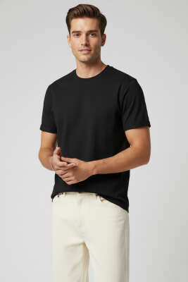 Kol Katlı Basic Erkek T-shirt Siyah - WİPEOUT