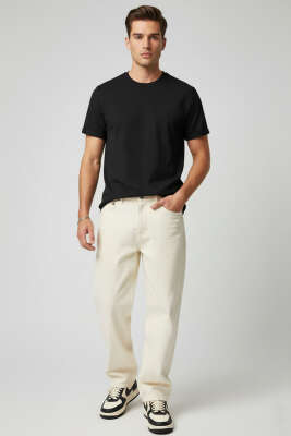 Kol Katlı Basic Erkek T-shirt Siyah - Erkek T-shirt