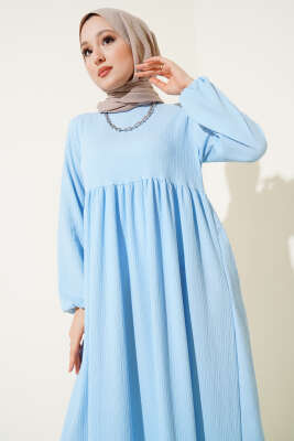 Kol Lastikli Bürümcük Elbise Buz Mavisi - Yılın Fırsatı