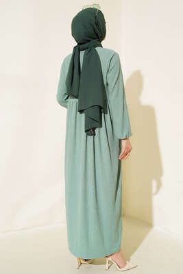 Kol Lastikli Bürümcük Elbise Çağla Yeşili - Yılın Fırsatı